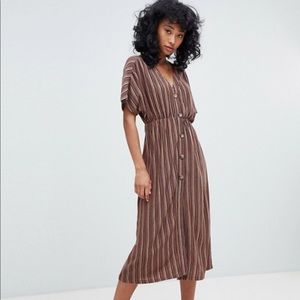 Pull&bear striped button front dress midi